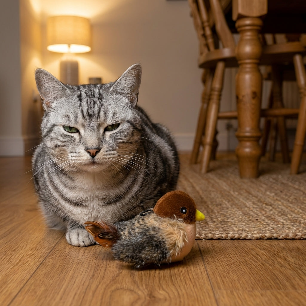 Giocattolo elettronico ricaricabile per gatti a forma di uccello che sbatte le ali con movimento, suono e luce | Rosalyssa