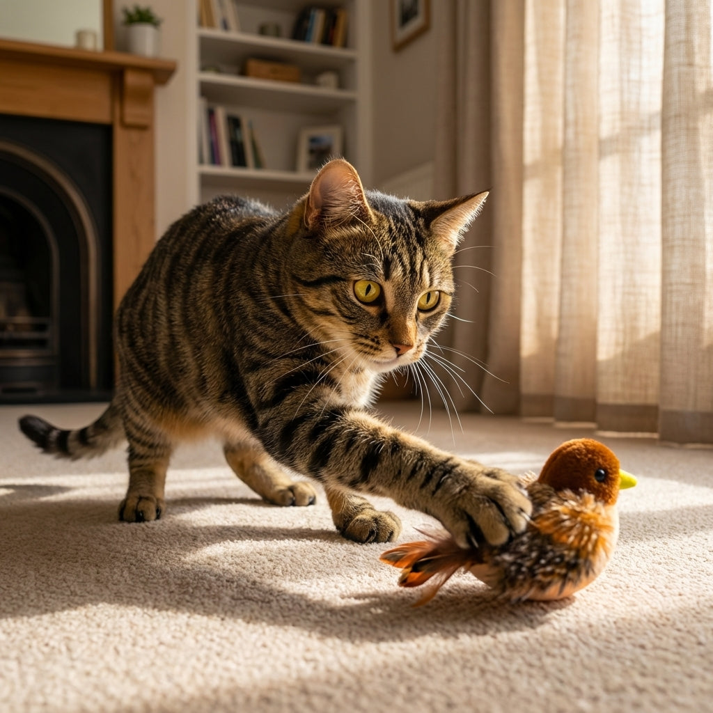 Giocattolo elettronico ricaricabile per gatti a forma di uccello che sbatte le ali con movimento, suono e luce | Rosalyssa