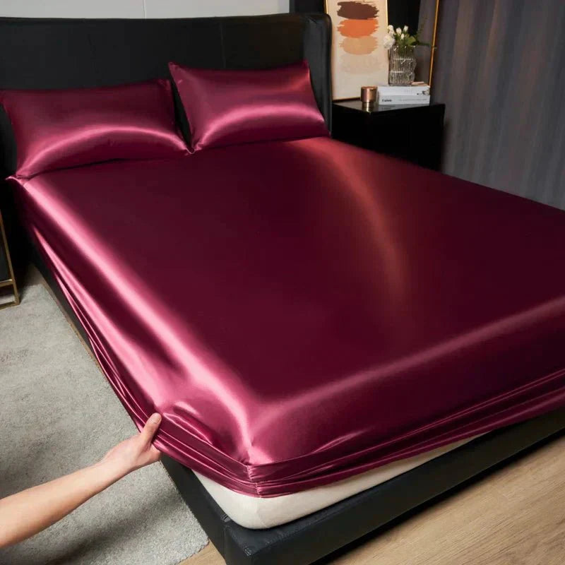 CalmSilk Cooling Ice-Silk Satin Fitted Sheet With Elastic Fit