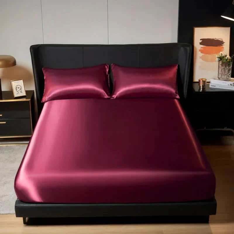 CalmSilk Cooling Ice-Silk Satin Fitted Sheet With Elastic Fit