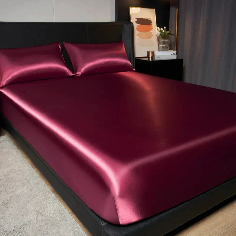 CalmSilk Cooling Ice-Silk Satin Fitted Sheet With Elastic Fit