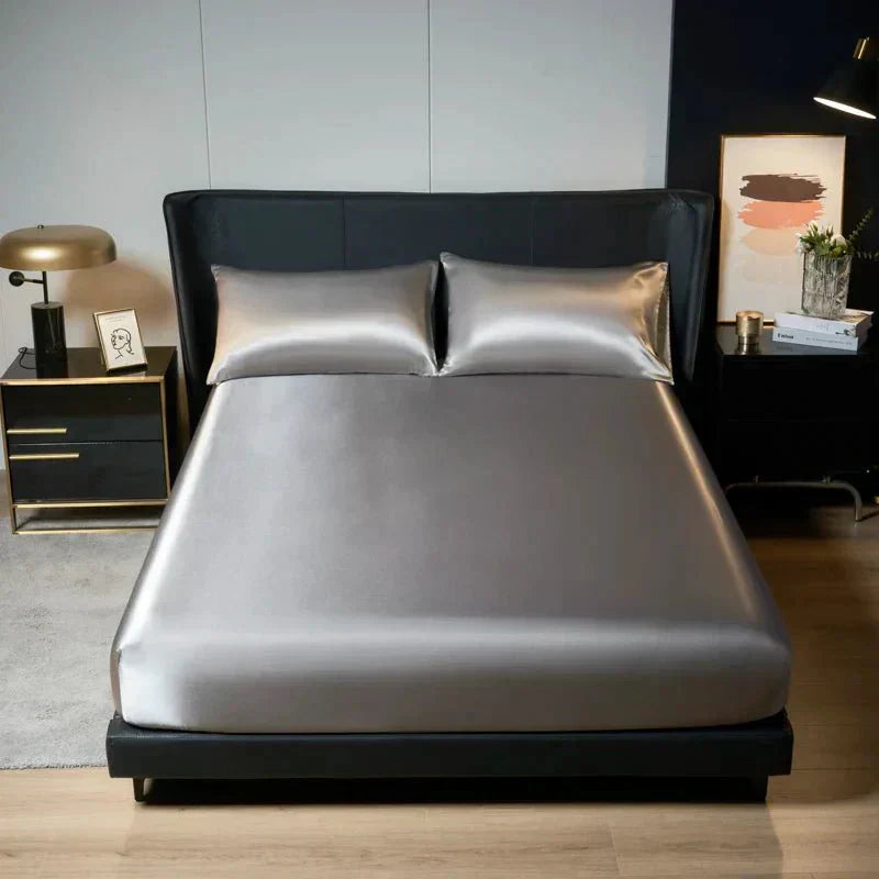 CalmSilk Cooling Ice-Silk Satin Fitted Sheet With Elastic Fit