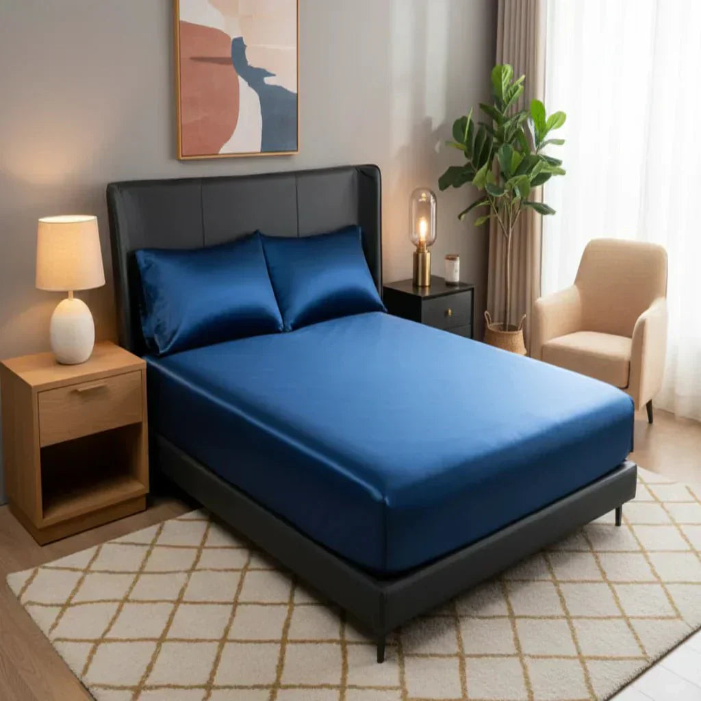 CalmSilk Cooling Ice-Silk Satin Fitted Sheet With Elastic Fit