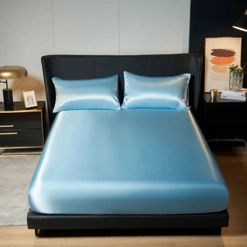 CalmSilk Cooling Ice-Silk Satin Fitted Sheet With Elastic Fit