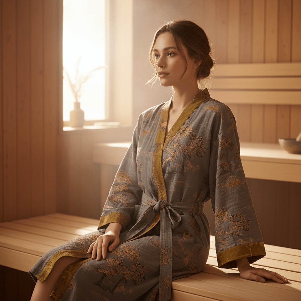 Vintage Unisex Kimono Bathrobe Made From Cotton Gauze
