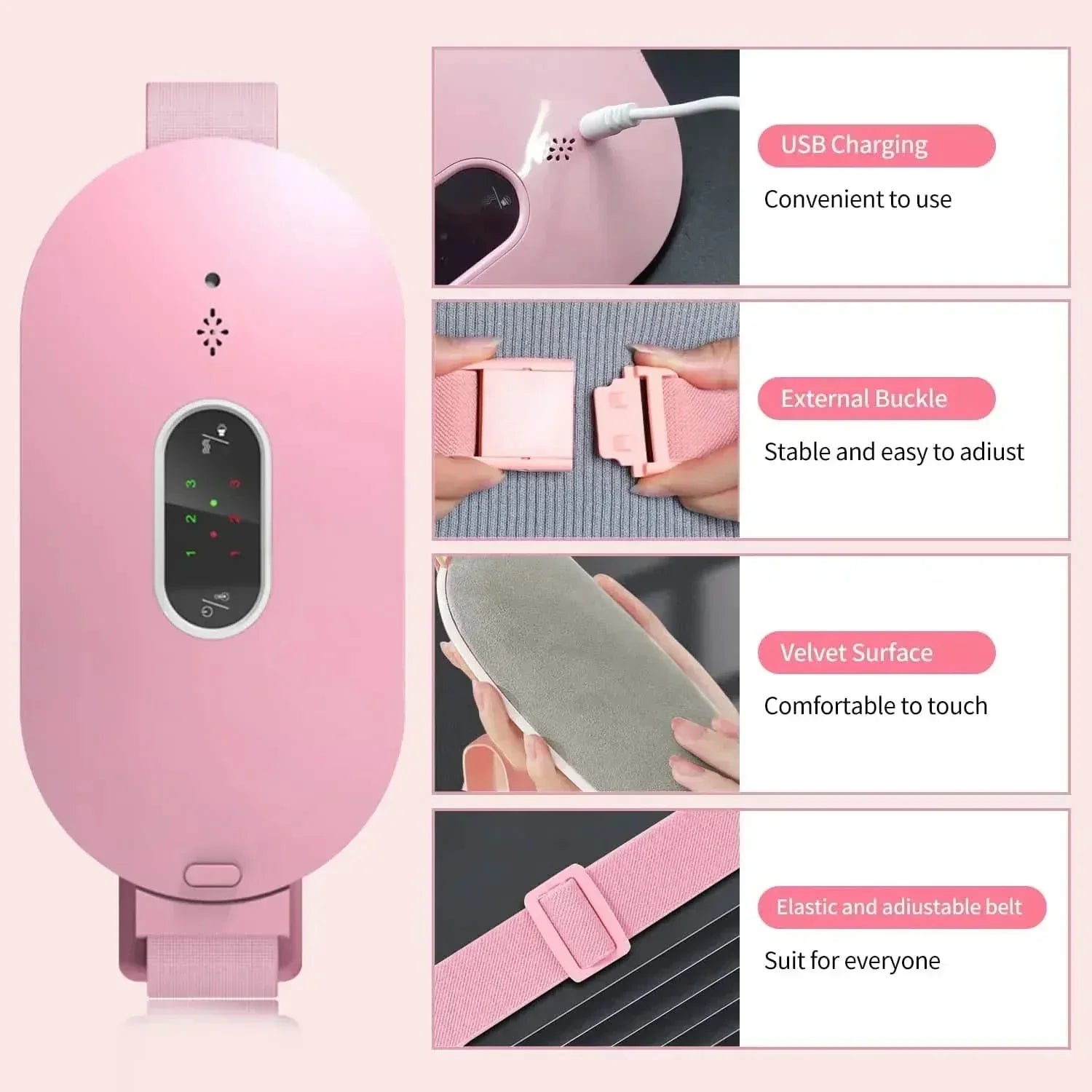 وسادة تدليك محمولة CalmiWave لتخفيف آلام الدورة الشهرية، حرارة واهتزاز الجرافين