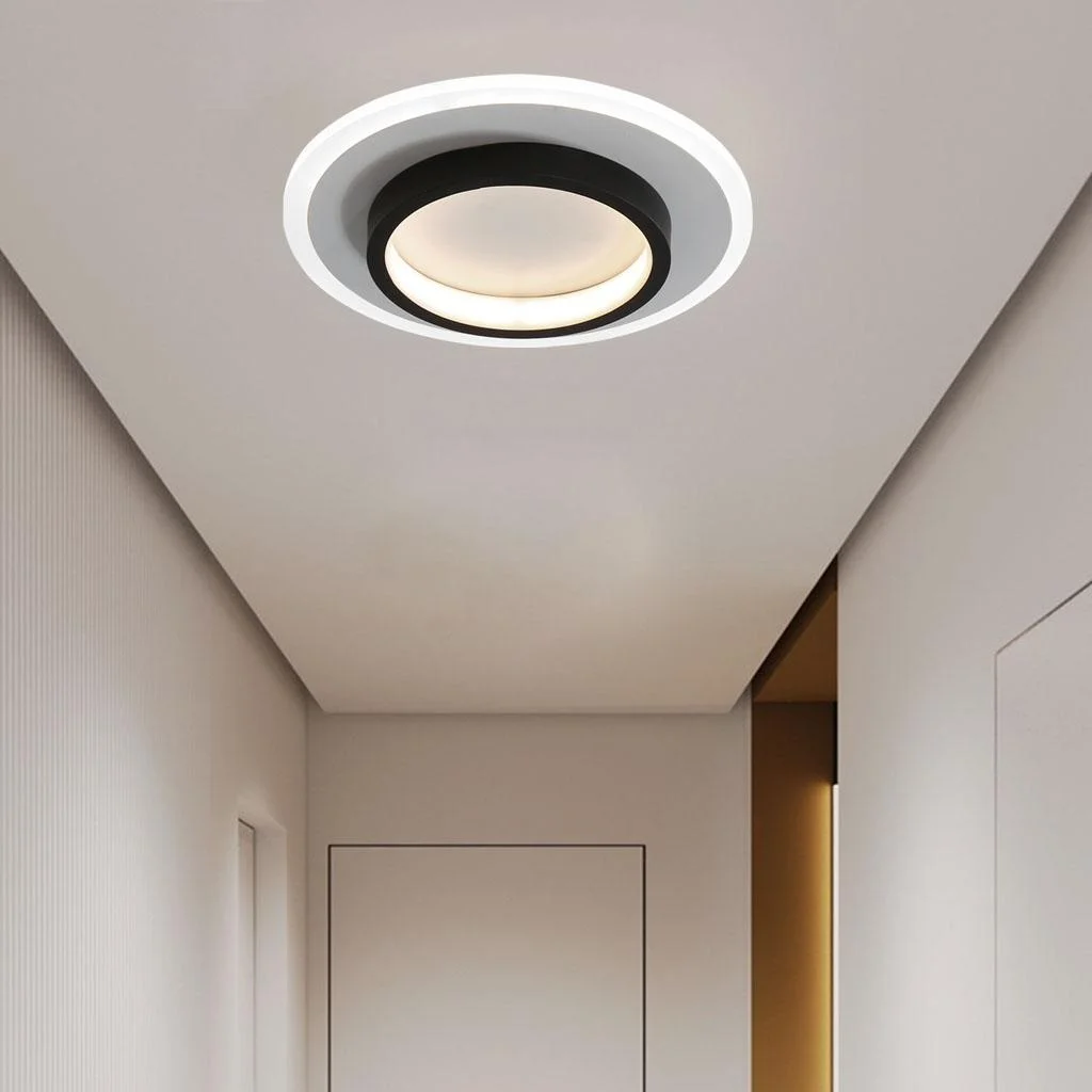 Luz de techo LED redonda con anillo halo, montaje empotrado de metal y acrílico