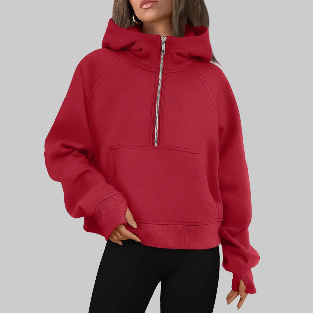 Dame Cropped Fleece Sweatshirt med Halv Lynlås til Hverdagsvarme