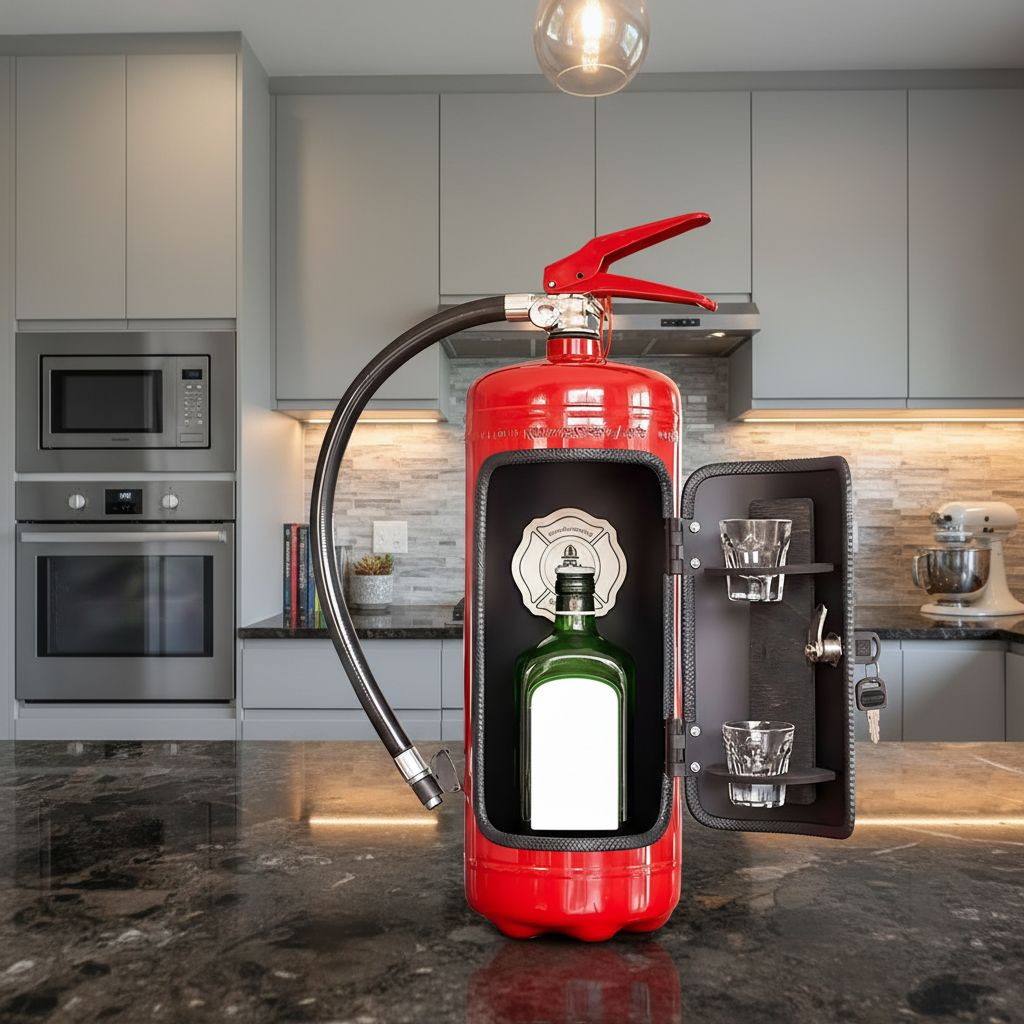 Industrial Metal Mini Bar Cabinet With Fire Extinguisher Style Look