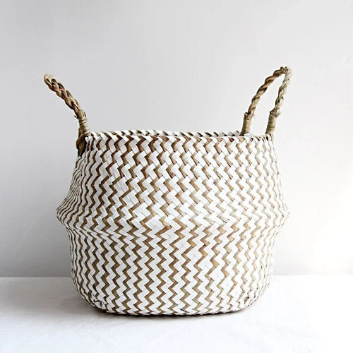 Cesta Plegable para Plantas AuroraWeave Hecha a Mano Estilo Bohemio de Mimbre