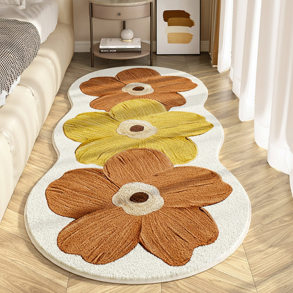 Floral Rug With Irregular Shape For A Soft Bedroom Floor