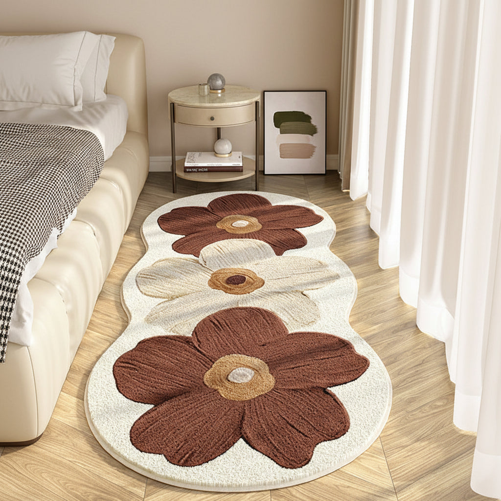 Floral Rug With Irregular Shape For A Soft Bedroom Floor