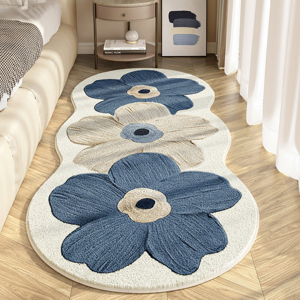 Floral Rug With Irregular Shape For A Soft Bedroom Floor