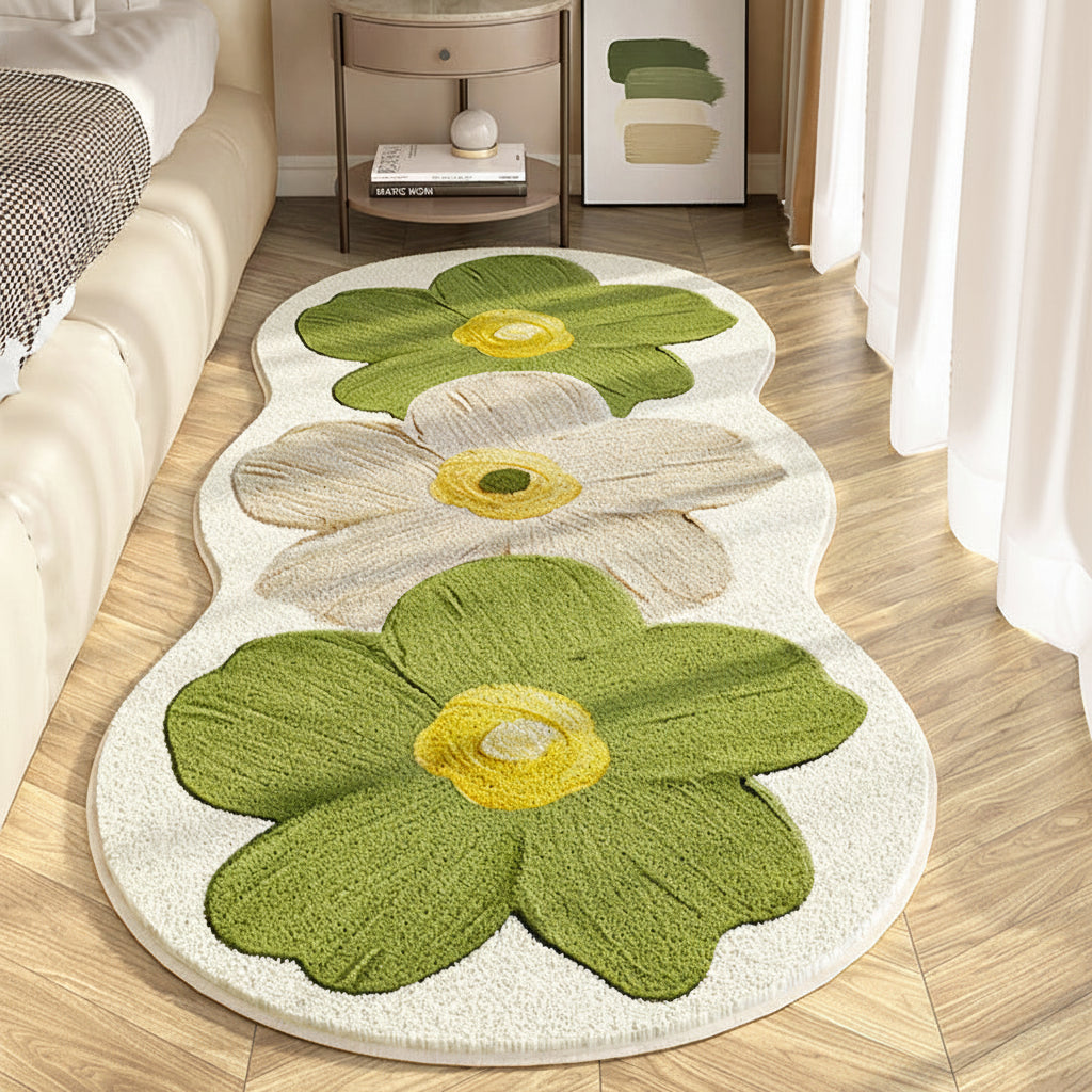 Floral Rug With Irregular Shape For A Soft Bedroom Floor