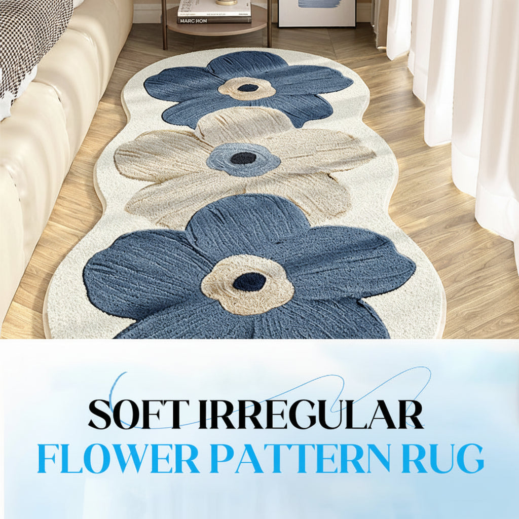 Floral Rug With Irregular Shape For A Soft Bedroom Floor