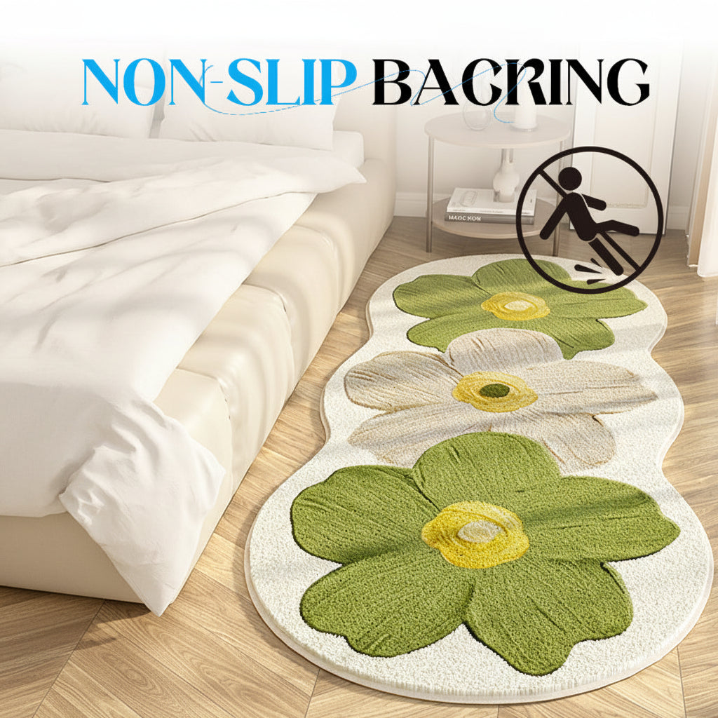Floral Rug With Irregular Shape For A Soft Bedroom Floor