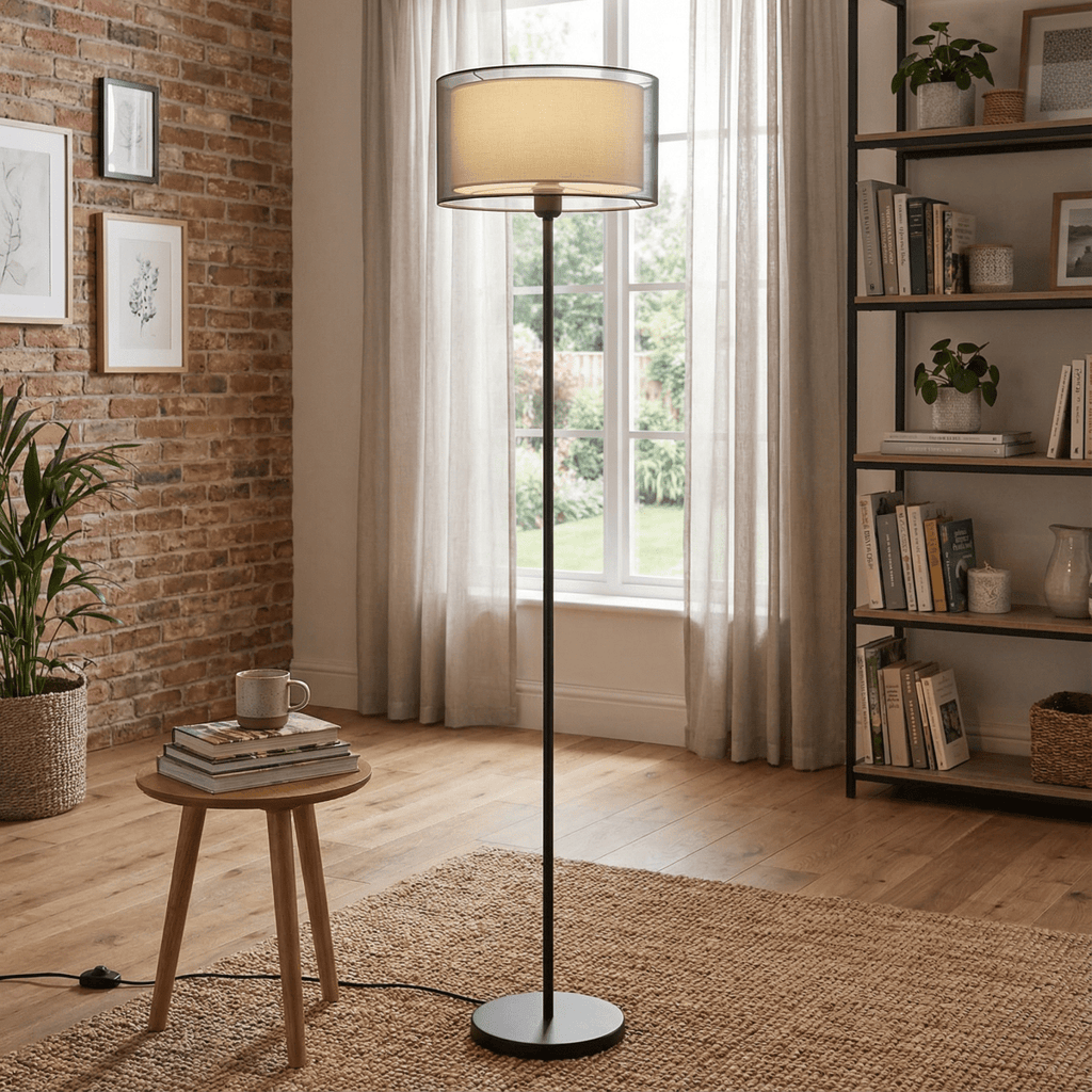 Stoff-Diffusor-Gitter-Stehlampe, modernes Design, 60 Zoll hoch | Rosalyssa