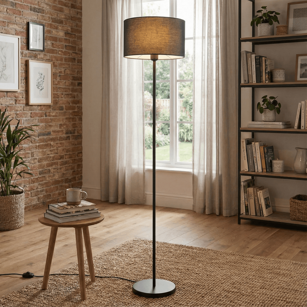Stoff-Diffusor-Gitter-Stehlampe, modernes Design, 60 Zoll hoch | Rosalyssa