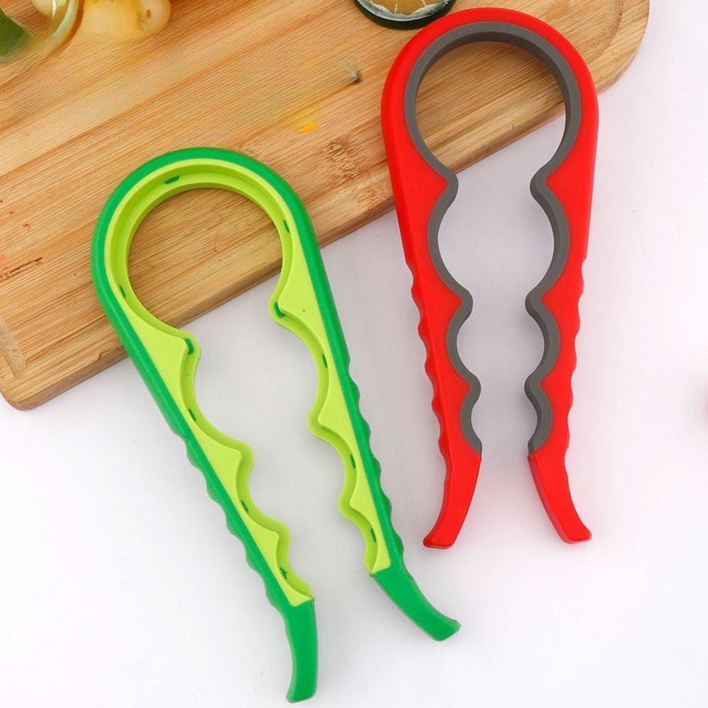 Allt-i-ett burk- och flasköppnare med gummigrepphandtag
