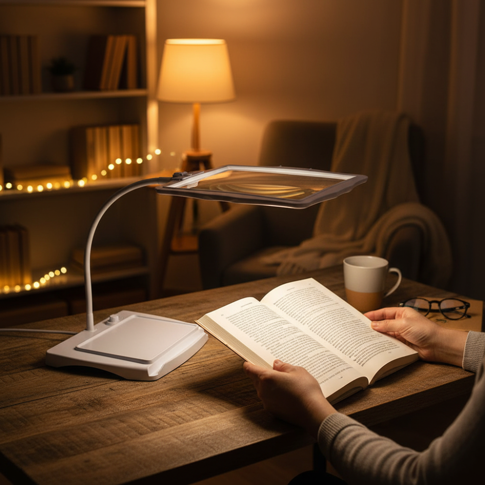 Verstellbare Schreibtischlampe mit Vergrößerungsglas für Lesen und Bastelprojekte