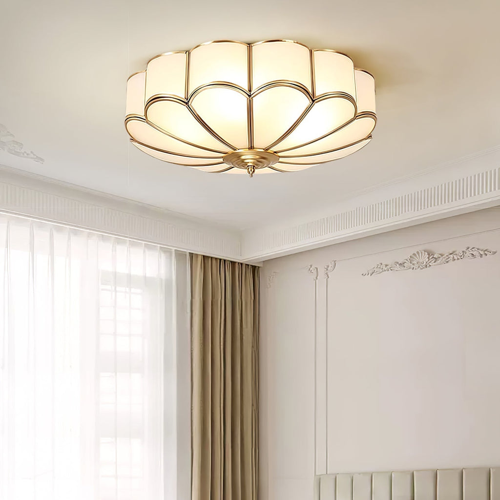 Lámpara de techo redonda de vidrio y latón dorado para sala de estar, pasillo y comedor con luz cálida difusa
