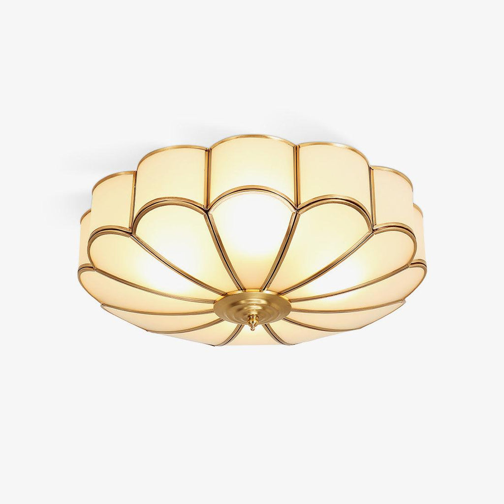 Lámpara de techo redonda de vidrio y latón dorado para sala de estar, pasillo y comedor con luz cálida difusa