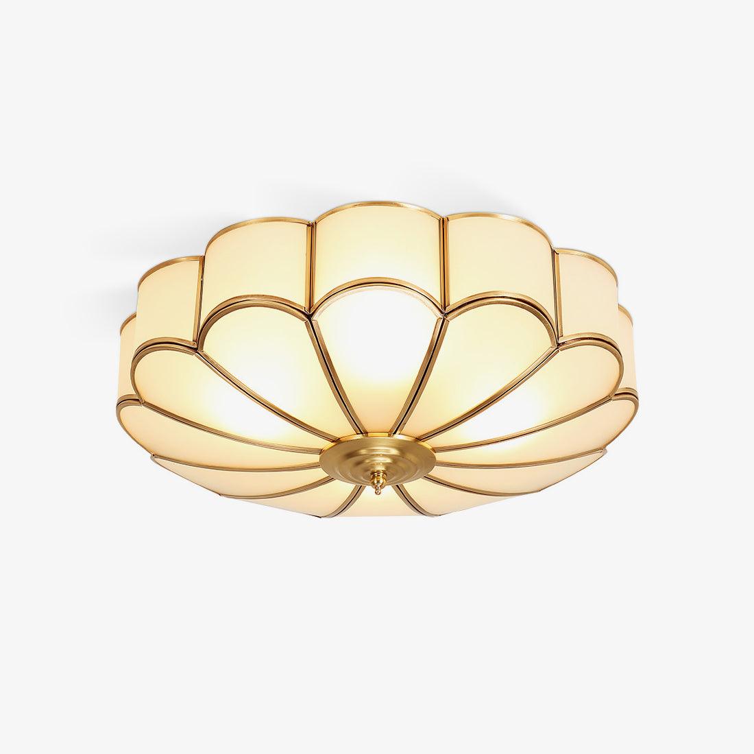 Lámpara de techo redonda de vidrio y latón dorado para sala de estar, pasillo y comedor con luz cálida difusa