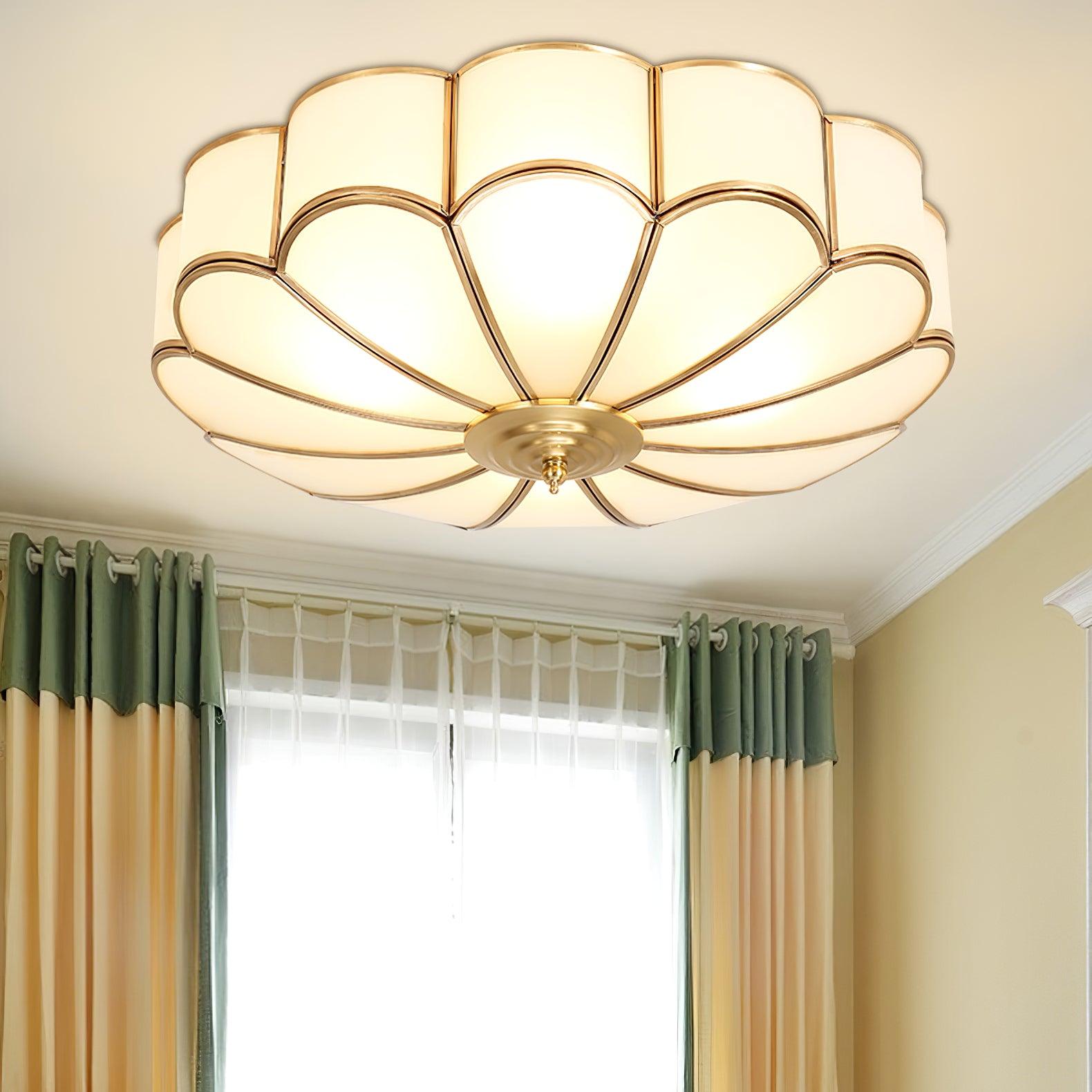 Lámpara de techo redonda de vidrio y latón dorado para sala de estar, pasillo y comedor con luz cálida difusa