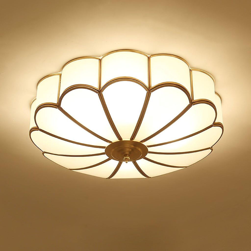 Lámpara de techo redonda de vidrio y latón dorado para sala de estar, pasillo y comedor con luz cálida difusa