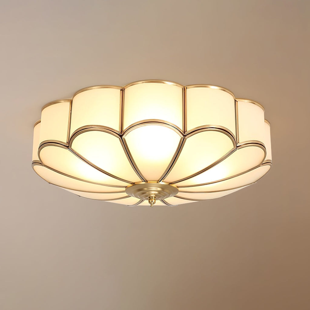 Lámpara de techo redonda de vidrio y latón dorado para sala de estar, pasillo y comedor con luz cálida difusa