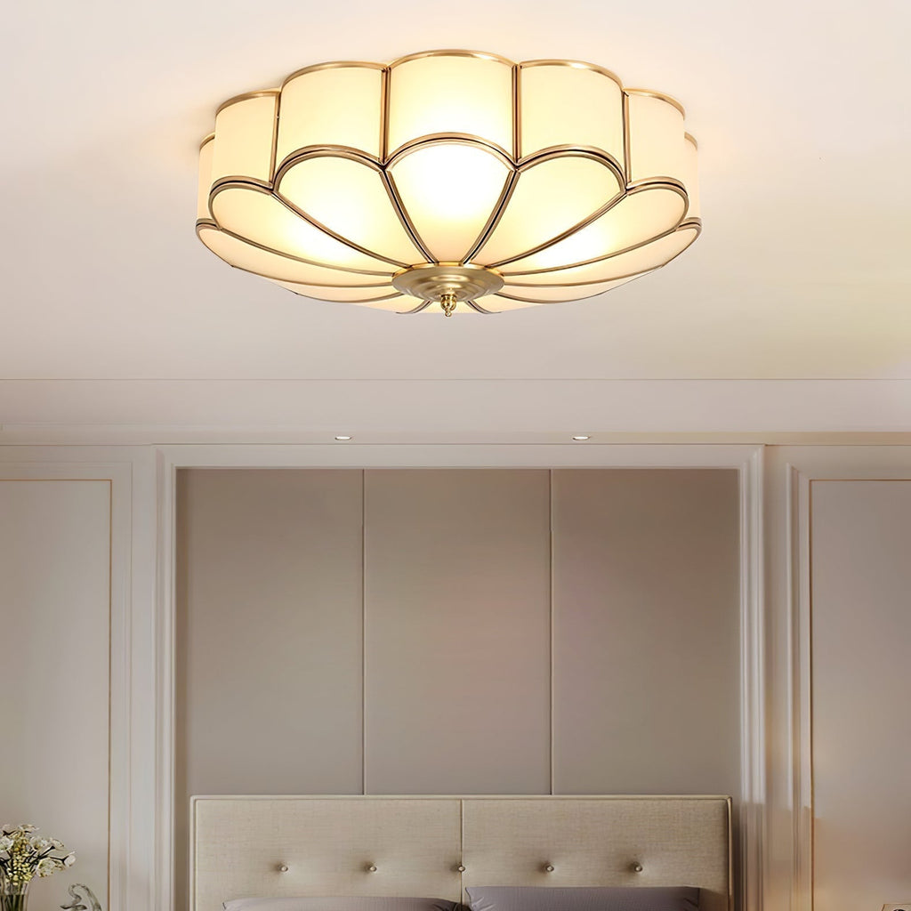 Lámpara de techo redonda de vidrio y latón dorado para sala de estar, pasillo y comedor con luz cálida difusa