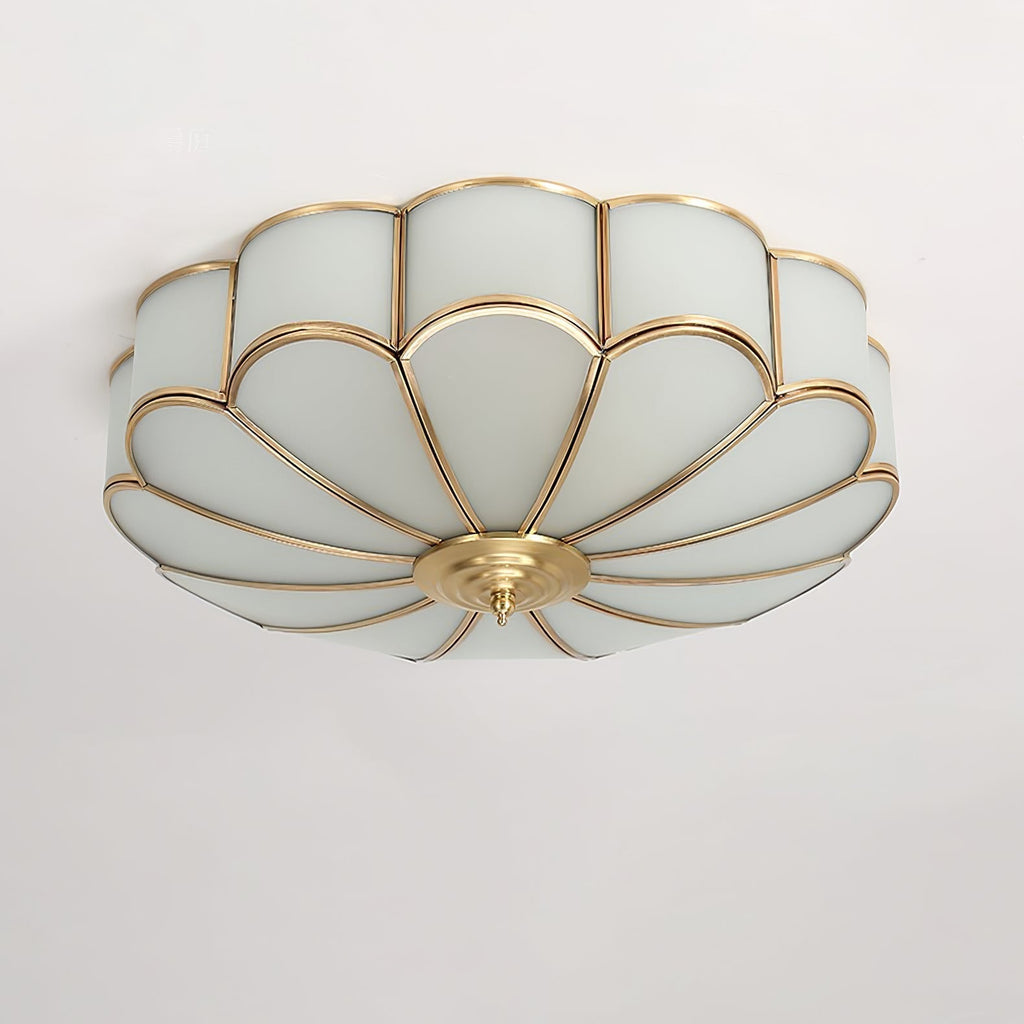 Lámpara de techo redonda de vidrio y latón dorado para sala de estar, pasillo y comedor con luz cálida difusa
