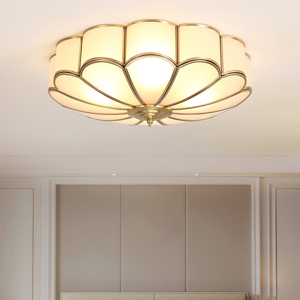 Lámpara de techo redonda de vidrio y latón dorado para sala de estar, pasillo y comedor con luz cálida difusa