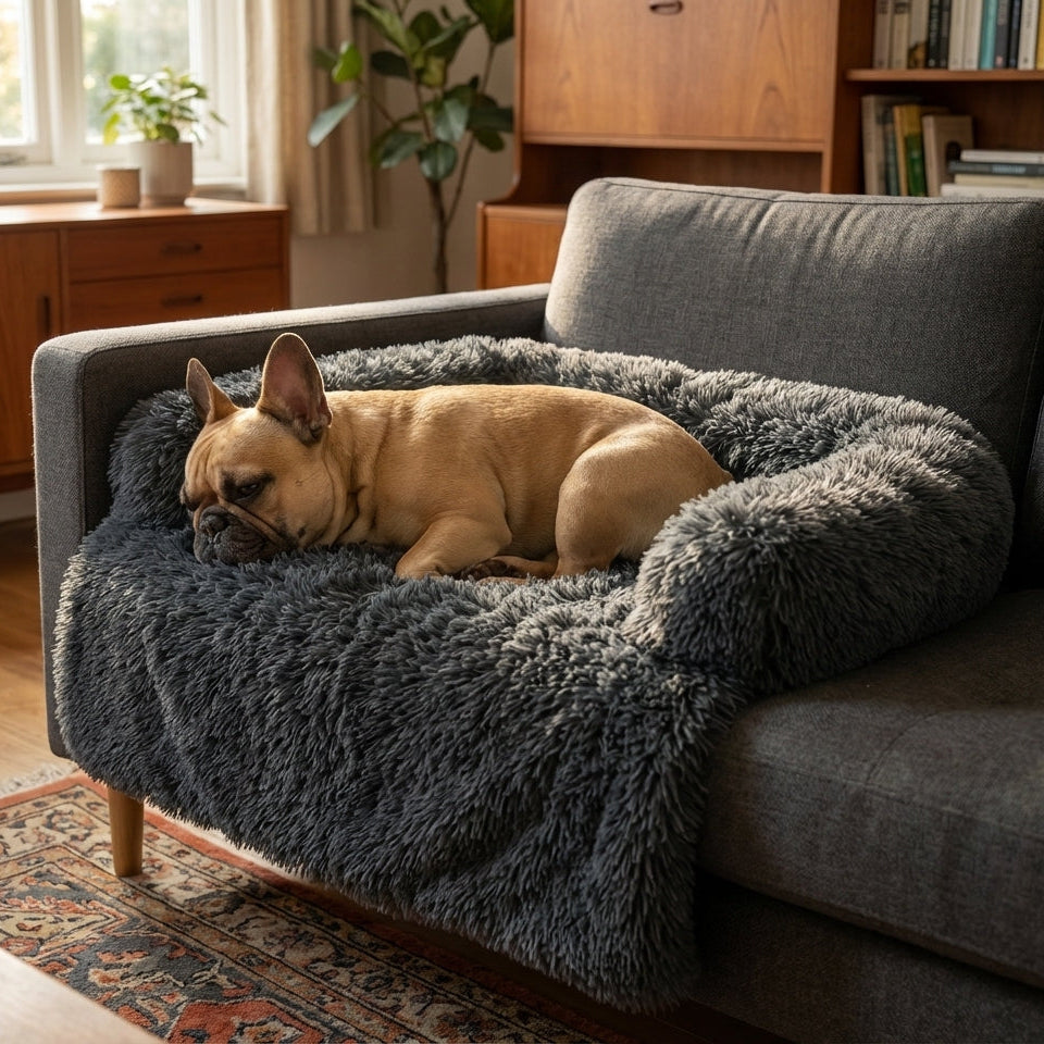 Blød Sofaovertræk med Lang Pels til Hunde og Katte med Hævede Kanter, Størrelser S M L | Rosalyssa