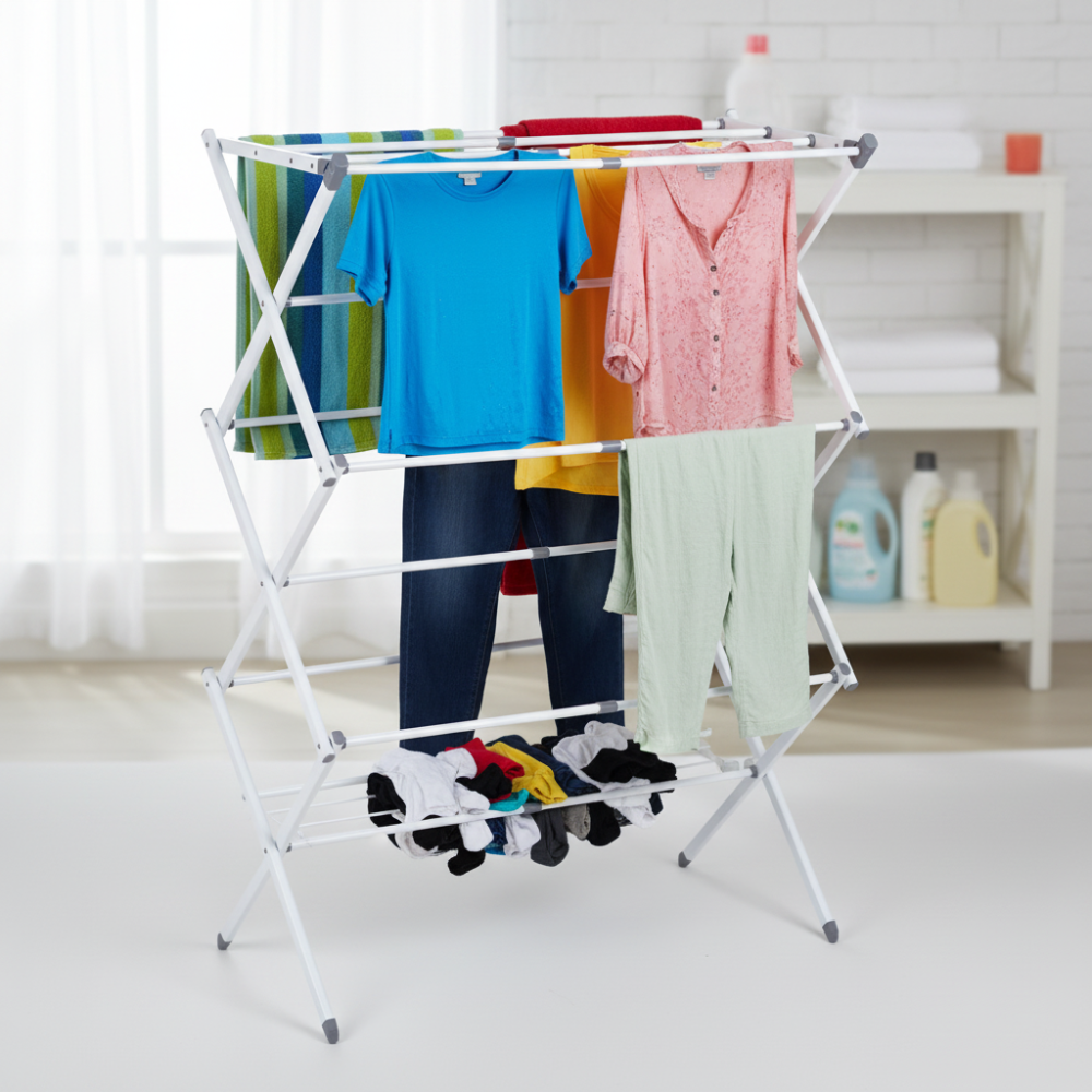 Chrome Metal Foldable Laundry Drying Rack For Clothes