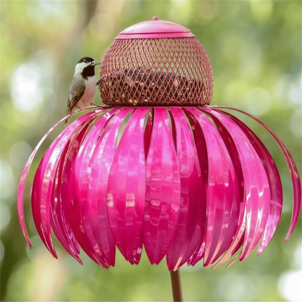 Comedero de pájaros de metal con diseño de girasol para colgar en jardín exterior