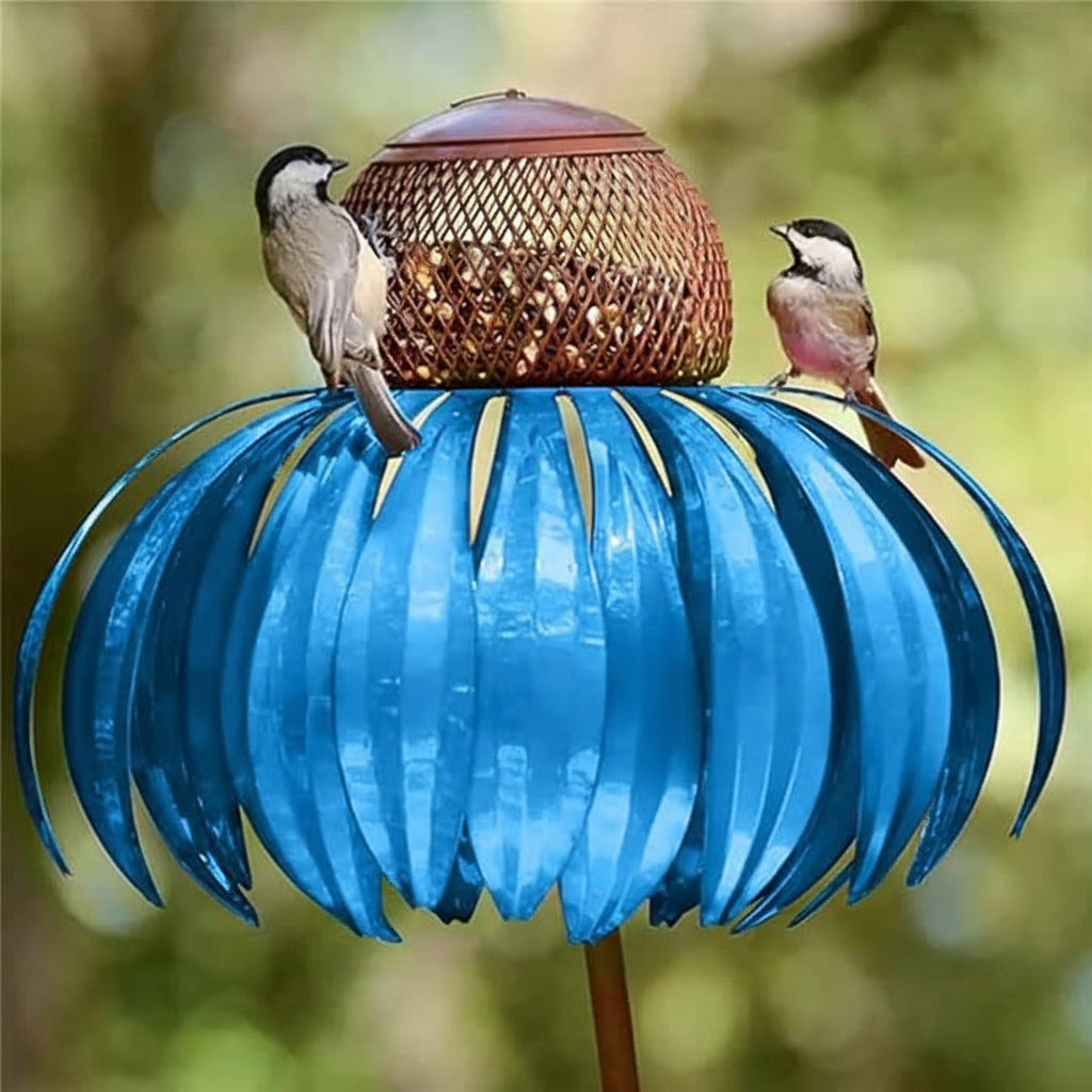 Comedero de pájaros de metal con diseño de girasol para colgar en jardín exterior