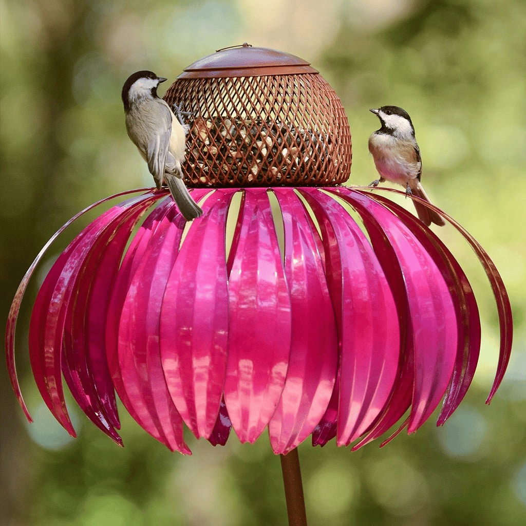 Comedero de pájaros de metal con diseño de girasol para colgar en jardín exterior