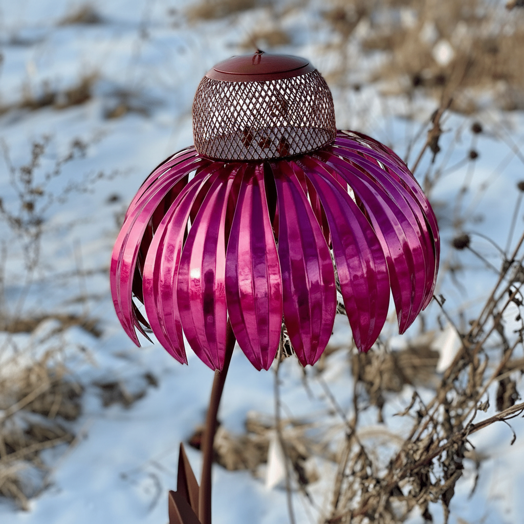 Comedero de pájaros de metal con diseño de girasol para colgar en jardín exterior