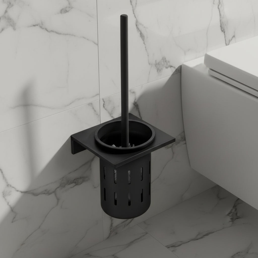 Set de cepillo para inodoro montado en pared AureaLine en oro cepillado para baños elegantes