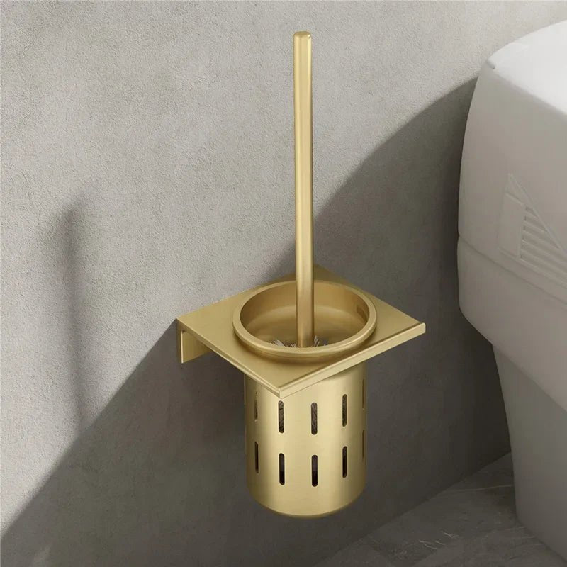 Set de cepillo para inodoro montado en pared AureaLine en oro cepillado para baños elegantes