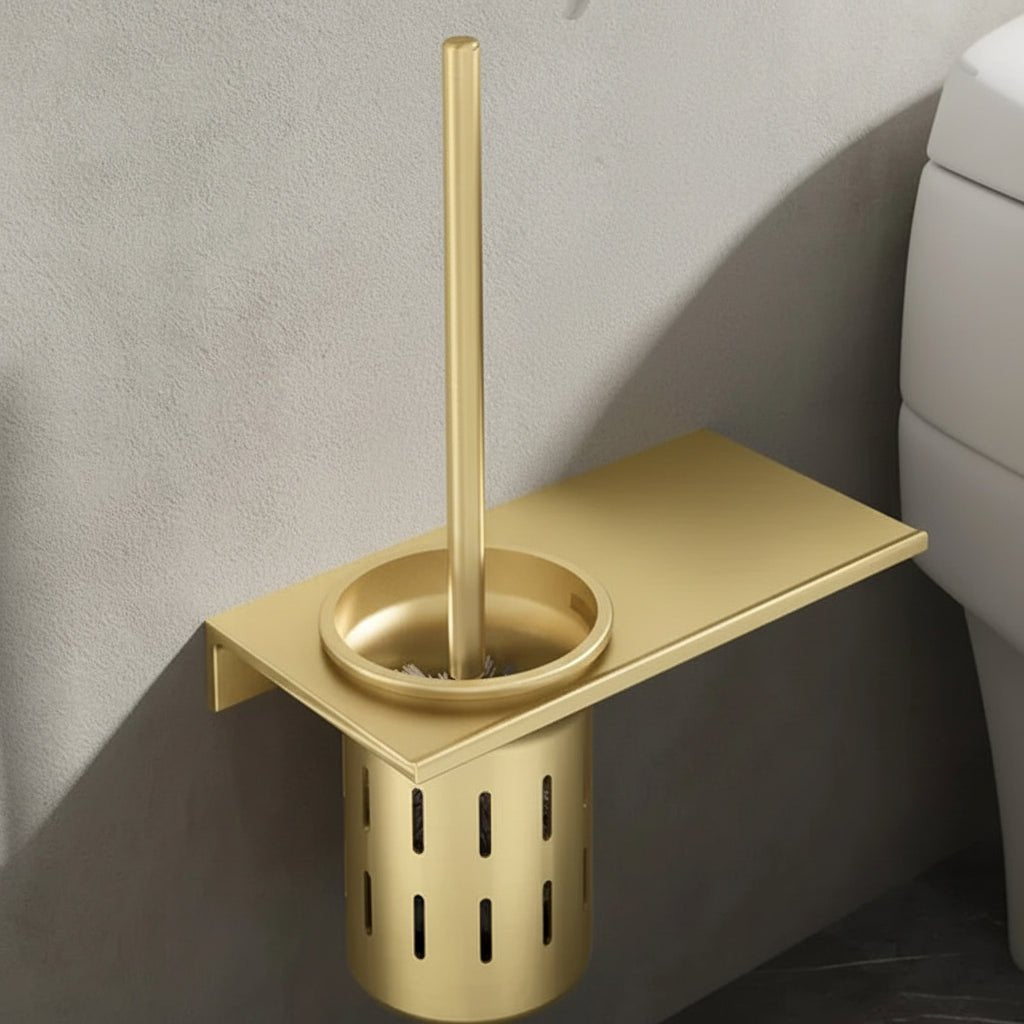 Set de cepillo para inodoro montado en pared AureaLine en oro cepillado para baños elegantes