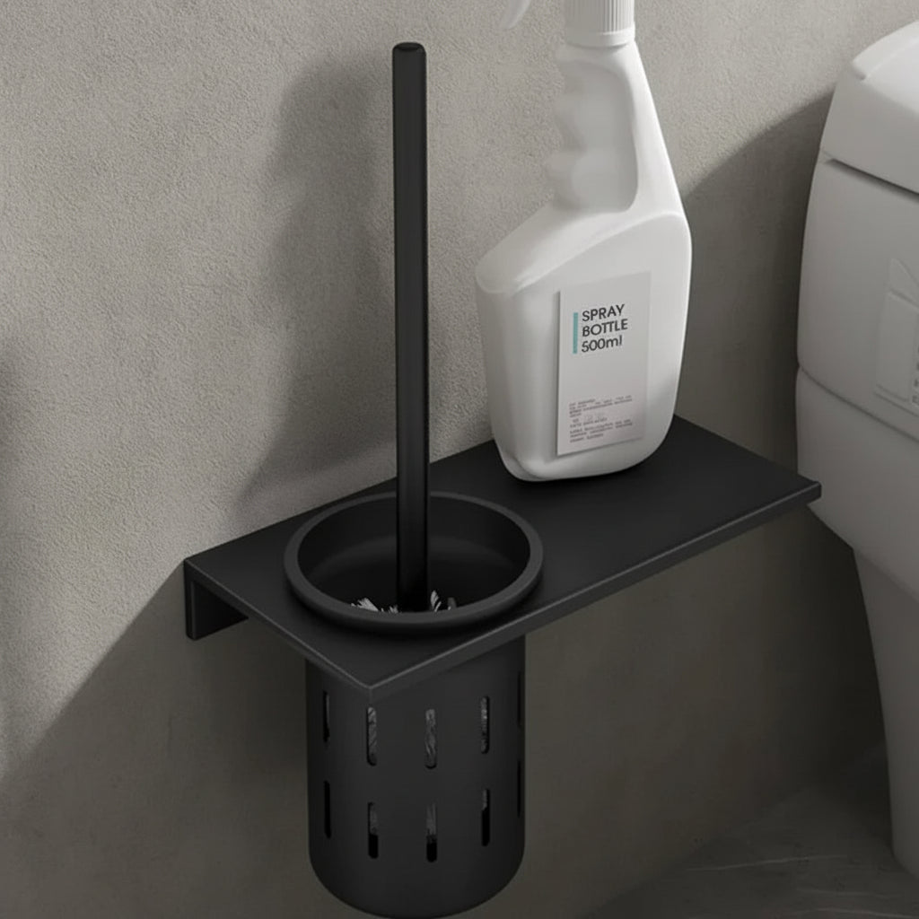 Set de cepillo para inodoro montado en pared AureaLine en oro cepillado para baños elegantes