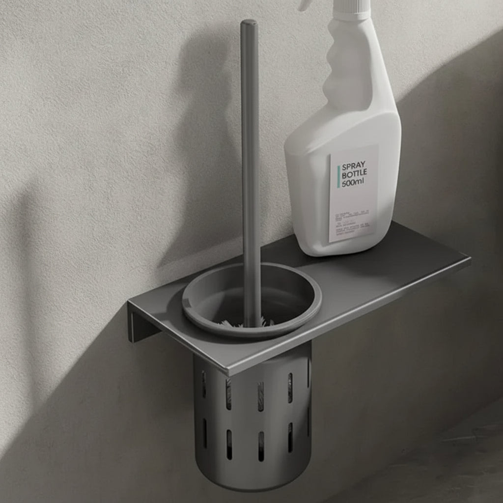 Set de cepillo para inodoro montado en pared AureaLine en oro cepillado para baños elegantes