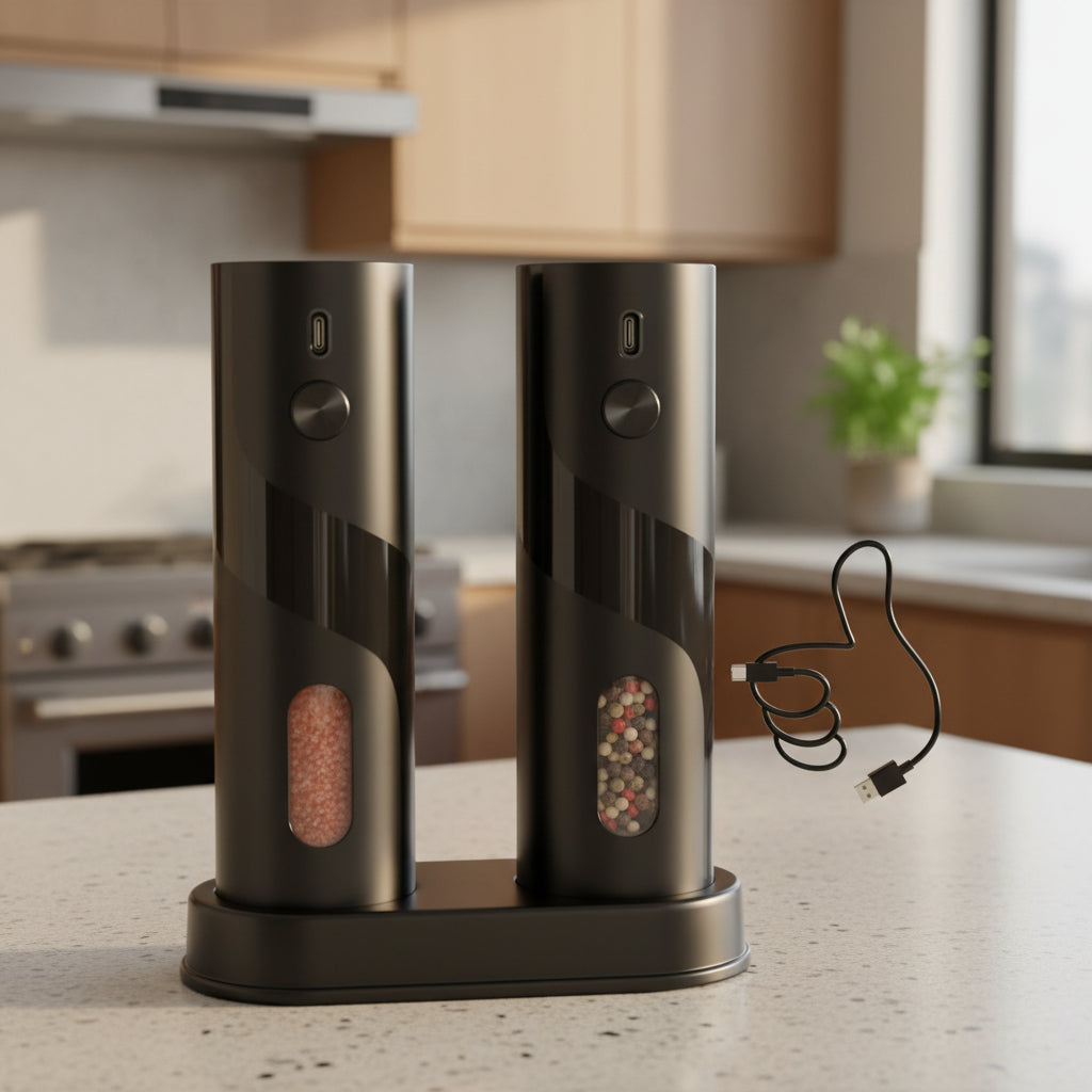Electric Salt And Pepper Grinders Set With USB Rechargeable Base