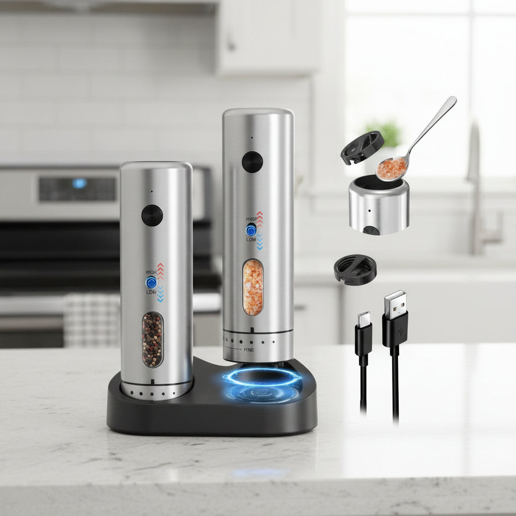 Electric Salt And Pepper Grinders Set With USB Rechargeable Base