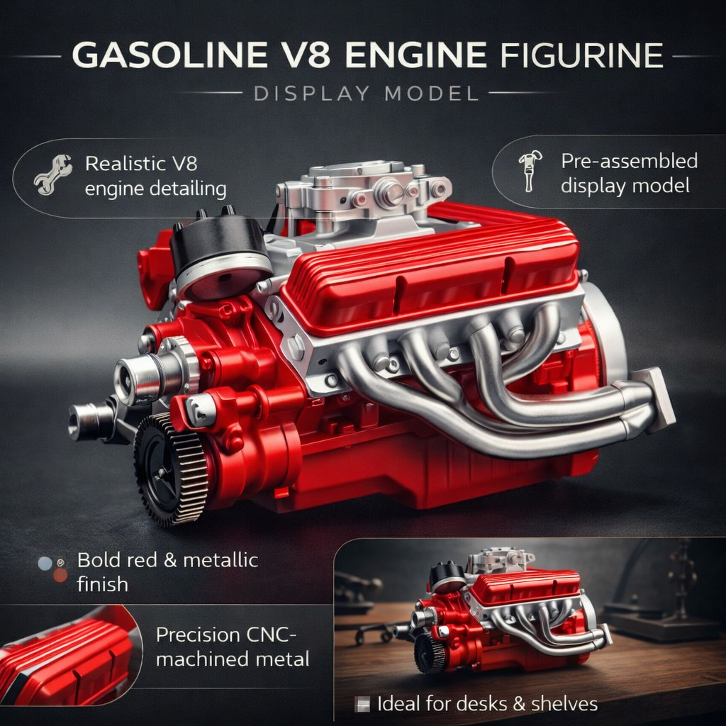 Model figurky motoru V8 na benzín pro vystavení a sbírání