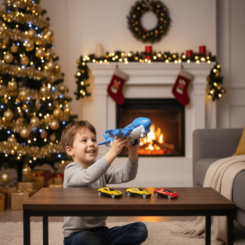 AeroSprint Trägheitsflugzeug-Spielzeug mit Musik, Lichtern und Mini-Autos für Kinder