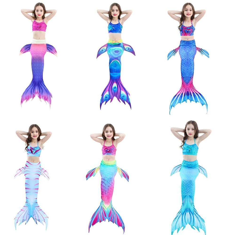 Three-Piece Mermaid Tail Costume Set For Girls' Swimsuit