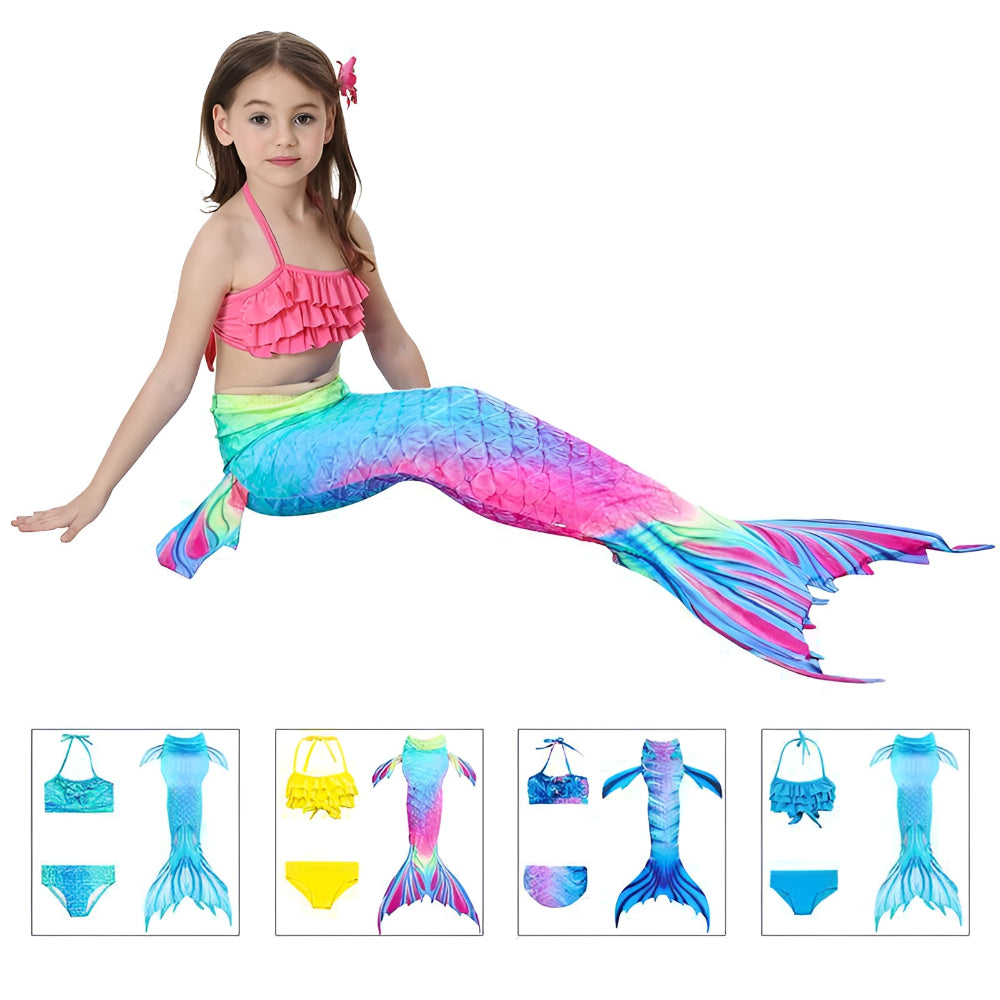 Three-Piece Mermaid Tail Costume Set For Girls' Swimsuit
